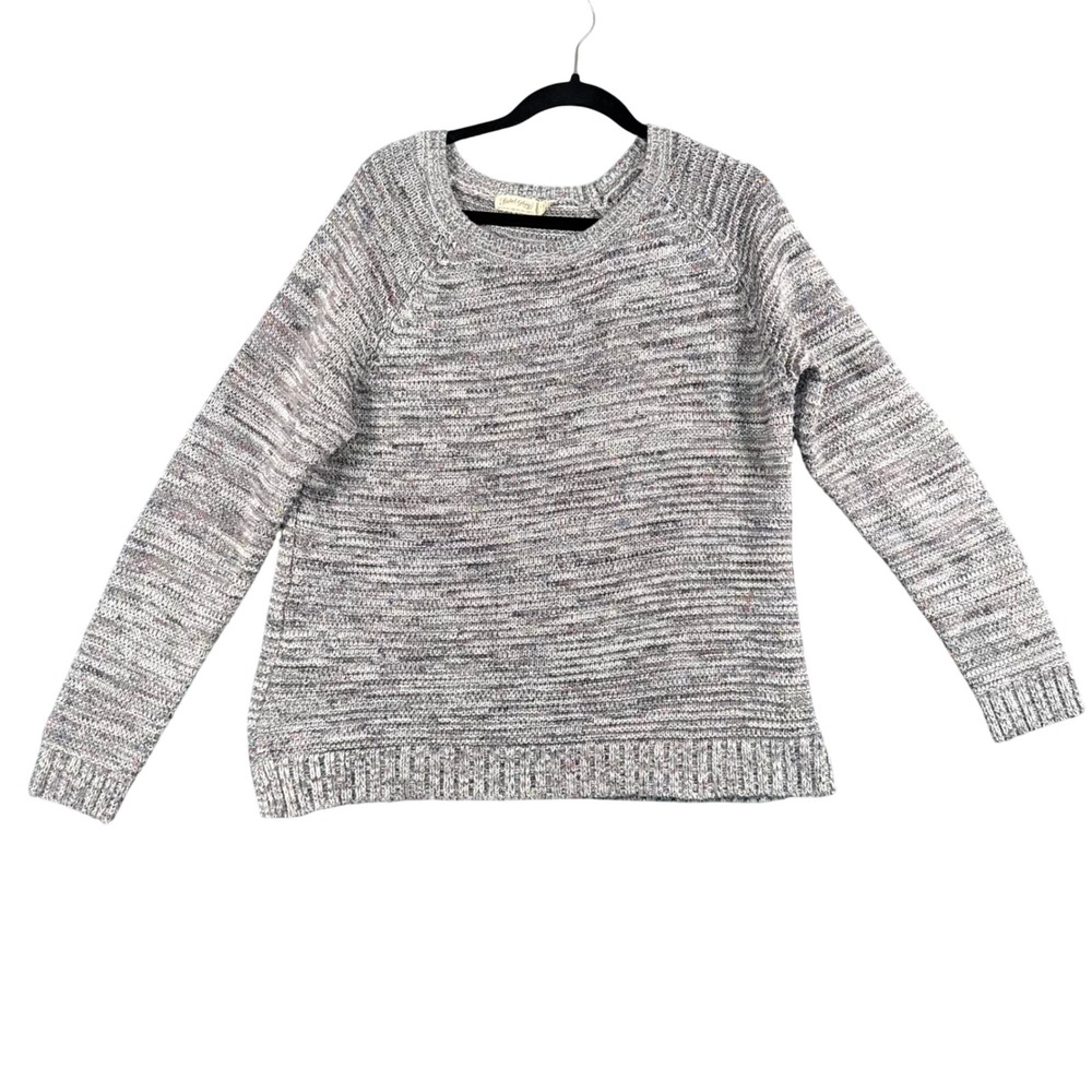 Cozy Speckled Knit Sweater Womens XL Gray Pullover Crew‎ Neck Winter Cottagecore